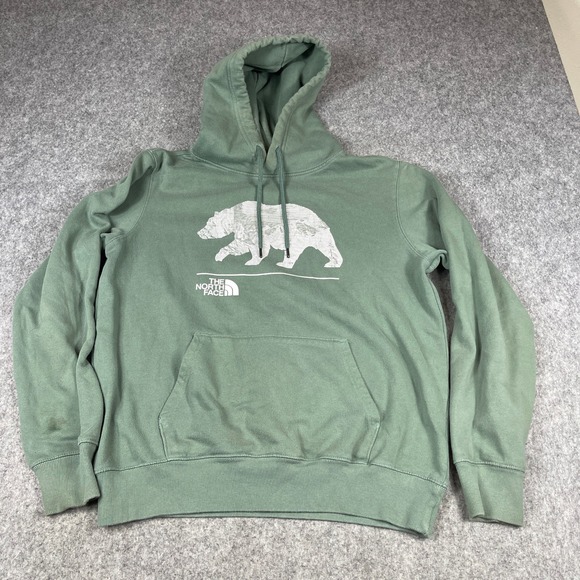 The North Face Other - The North Face Graphic Pullover Hoodie Mens Lg Green Terry Grizzly Bear Mountain